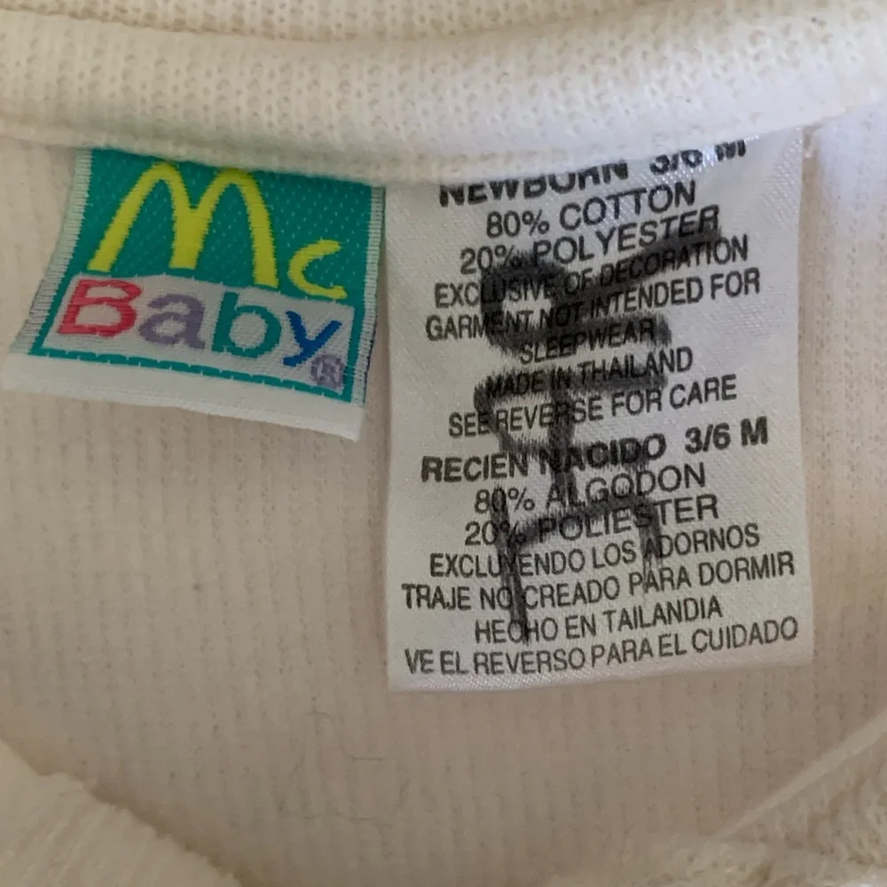 Vintage McDonald’s McBaby One Piece Cozy Bear Romper Cream Size 3-6M